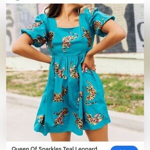 QUEEN OF SPARKLES - SIZE MED - THE LEAPIN’ LEOPARD BABYDOLL DRESS - EXC COND B20